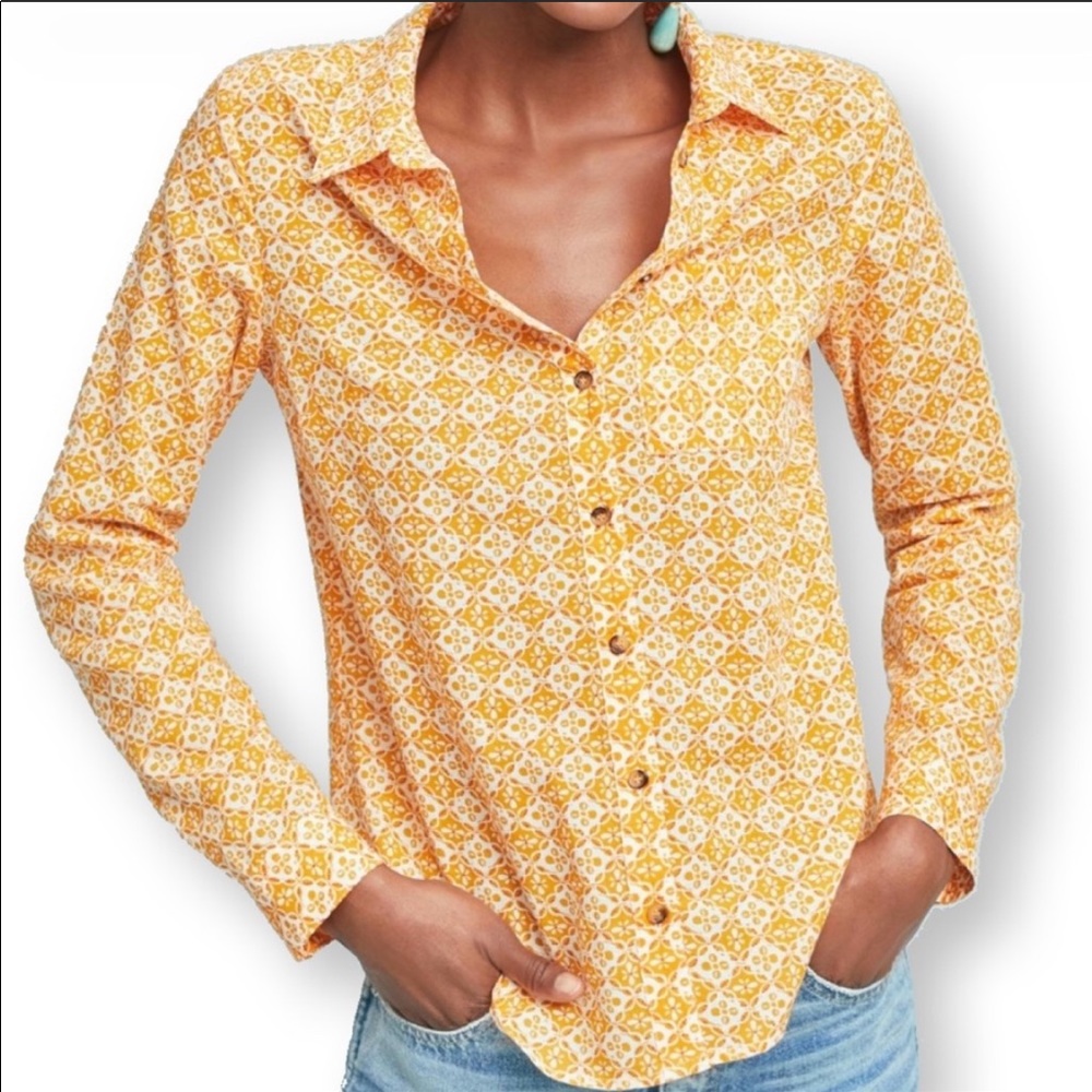 Anthropologie Yellow Patterned Button-Down Shirt